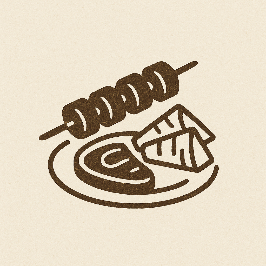 Ilustração de Espeto de Carne com Mandioca
